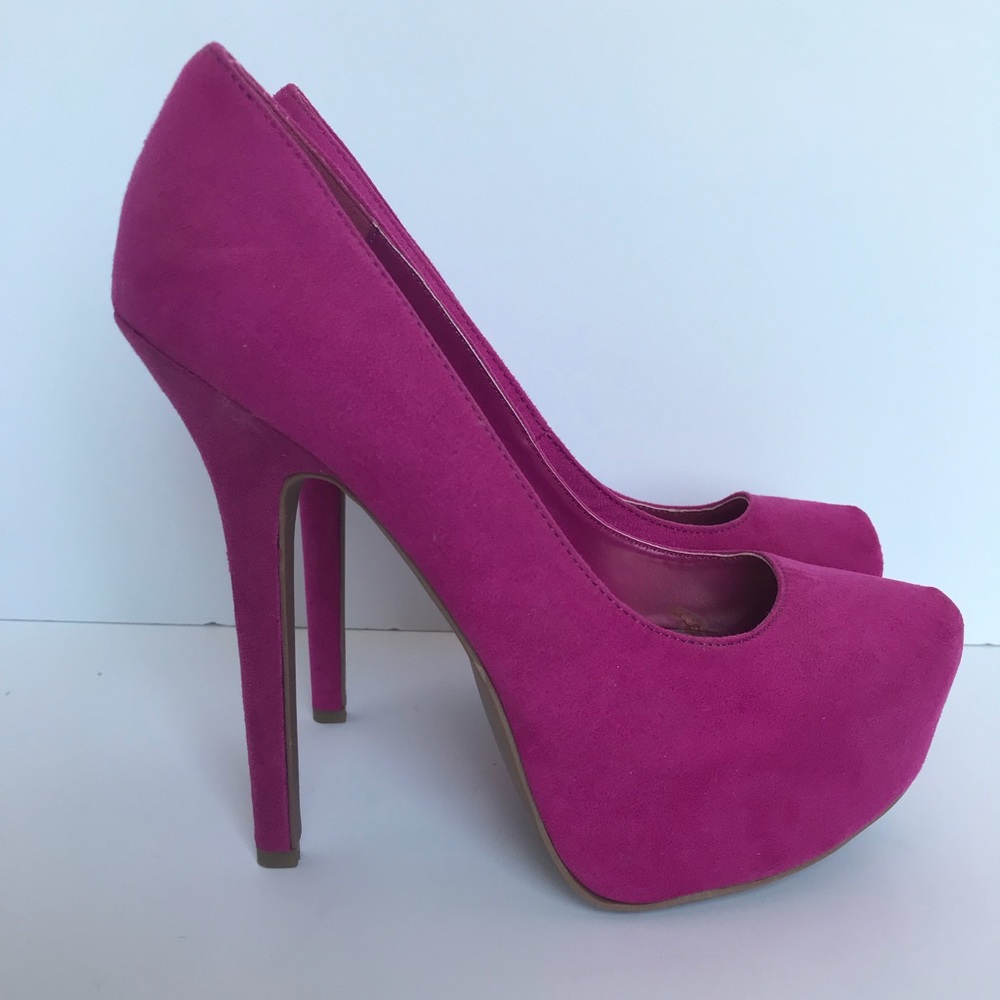 Pink suede pumps